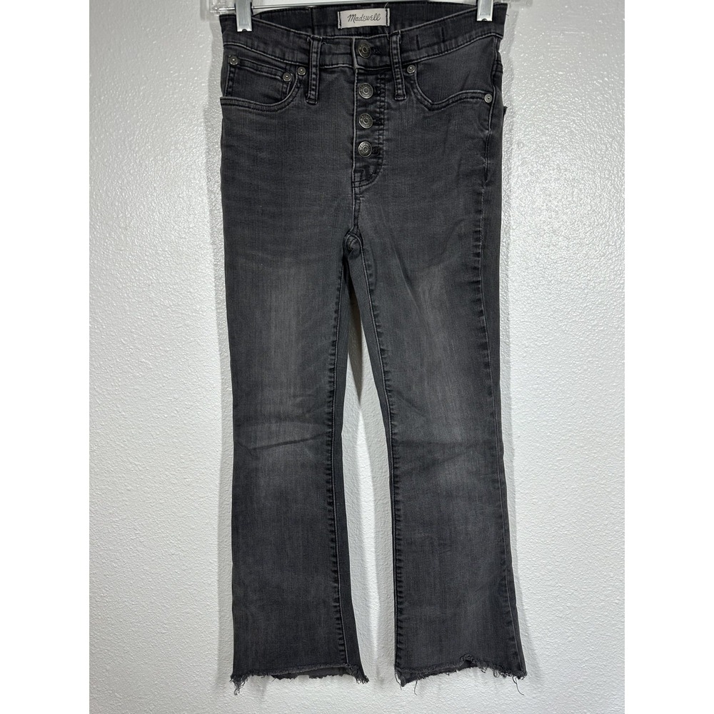 Madewell Jeans Womens 23 Black Cali Demi-Boot High Rise Button Fly Raw Hem Denim